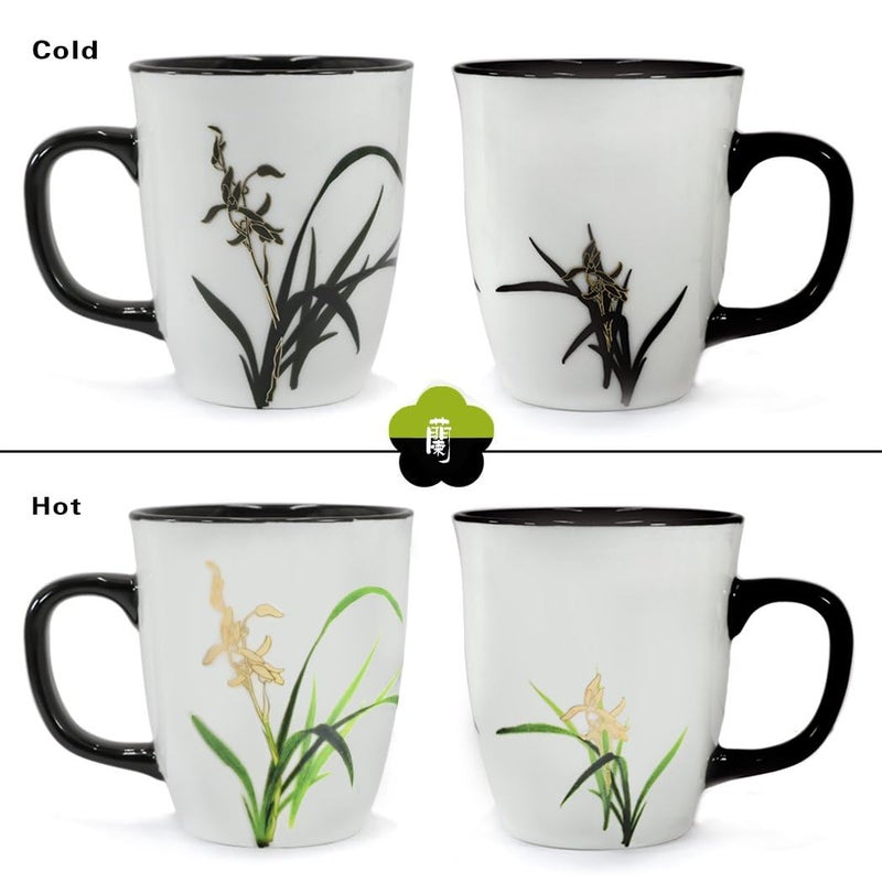 Asmwo Funny Ceramic Magic Heat Color Changing Coffee Mug with Orchid Printing for Women Personalized White Green Tea Cup Large Mugs for Mom,Girl, Grandma and Man 16 oz - Image 2